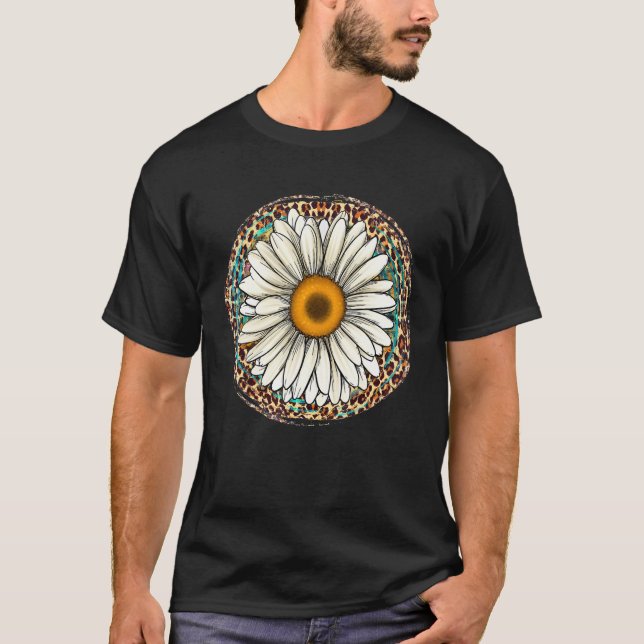 Daisy Leopard Flower Western Southern Hippy Boho G T Shirt (Framsida)
