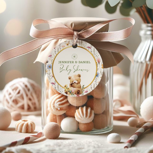 Daisy Light Beige Charming Nalle Baby Shower Gåvor Etiketter (Skapare uppladdad)