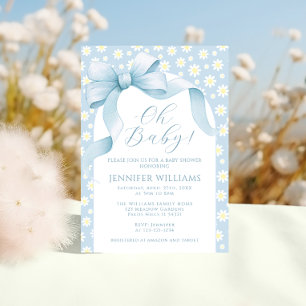 Daisy Light Blue Blommigt Bow Ribbon Pojke Shower Inbjudningar