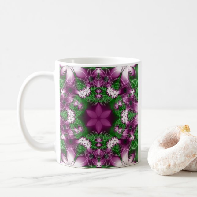Daisy | Lila och Grönt Bilder Kaffemugg (Med munk)