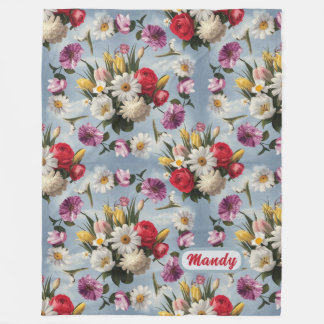 Daisy, lilier och tulpaner fleecefilt