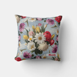 Daisy, lilier och tulpaner kudde