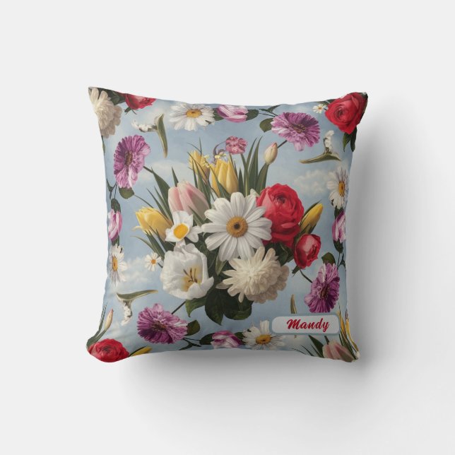 Daisy, lilier och tulpaner kudde (Framsida)