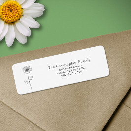 Daisy Line Art Flower Return-adressetikett Returadress Etikett