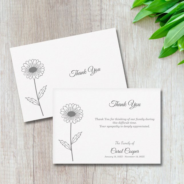 Daisy Line Art-Tackkort-kort Tack Kort (Daisy Line Art Funeral Thank You Note Card)