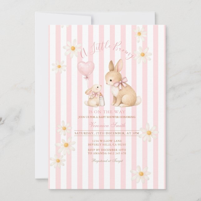 Daisy Little Bunny Babyflicka Nappflaska Inbjudningar (Framsida)
