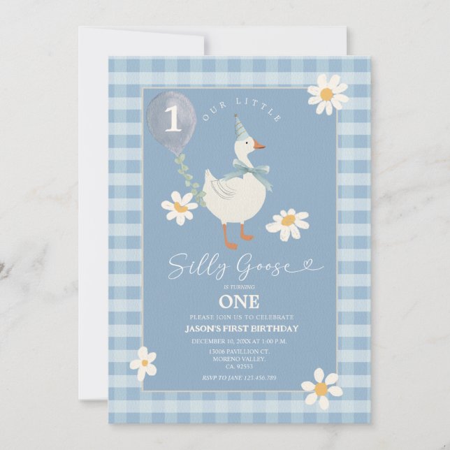 Daisy Little Fånig Goose Balloon Boy 3rd Birthday Inbjudningar (Framsida)