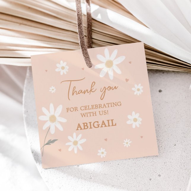 Daisy Little Miss Onederful Photo Birthday Square Gåvor Etiketter (Daisy Little Miss Onederful Birthday Party Square Favor Tags)