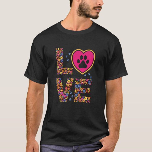 Daisy LOVE Letters Animal Paw Prints T Shirt (Framsida)