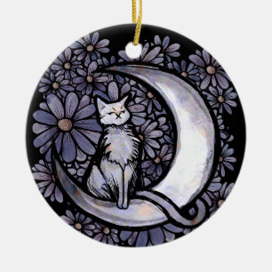 Daisy Måne Cat Art Blommigt för barn Julgransprydnad Keramik