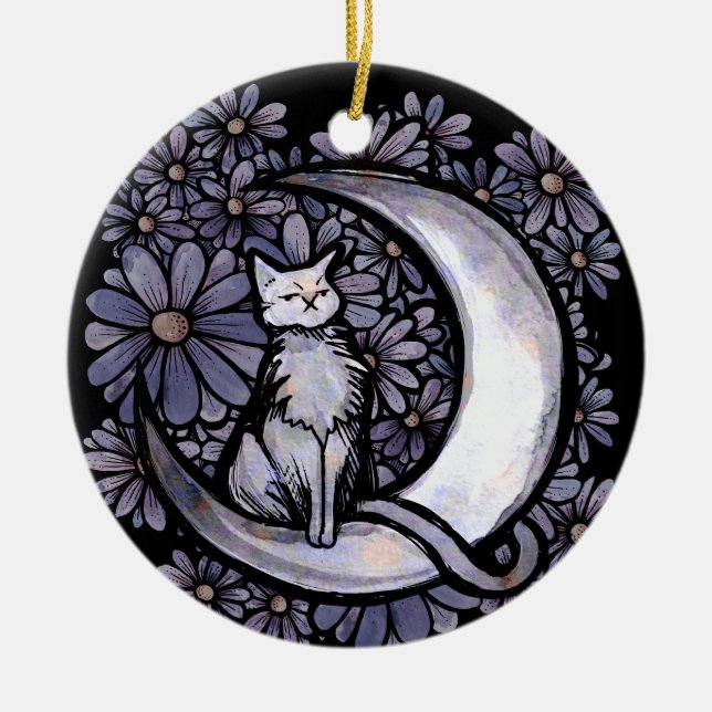 Daisy Måne Cat Art Blommigt  för barn Julgransprydnad Keramik (Framsidan)