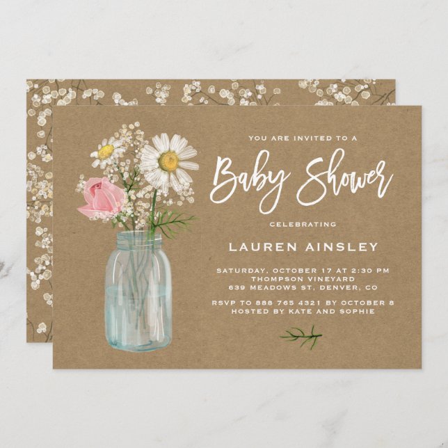 Daisy Mason Burk Kraft Papper Fall Baby Shower Inbjudningar (Fram/baksida)