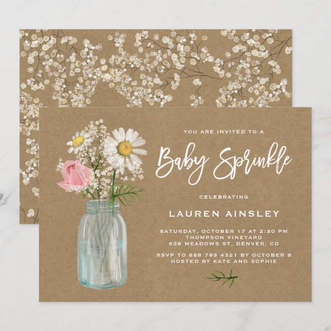 Daisy Mason Burk Kraft Papper Fall Baby Sprinkle Inbjudningar (Fram/baksida)