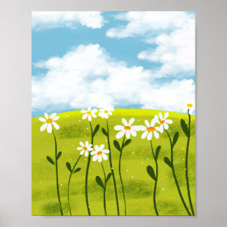 Daisy Meadow Watercolor Illustration – Spring Wild Poster