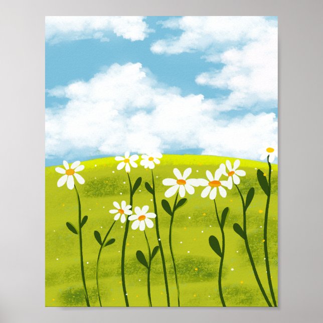 Daisy Meadow Watercolor Illustration – Spring Wild Poster (Framsidan)