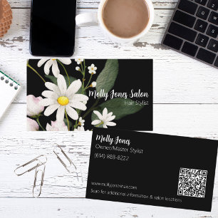 Daisy med dubbla på svart med QR-kod Visitkort