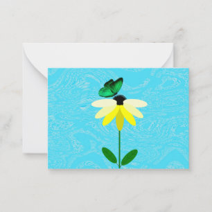 Daisy med Grönt Butterfly Note-kort Anteckningskort