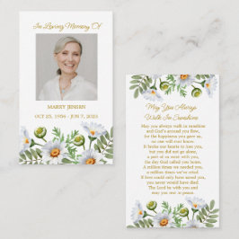 Daisy Memorial Photo Funeral Prayer Card Visitkort