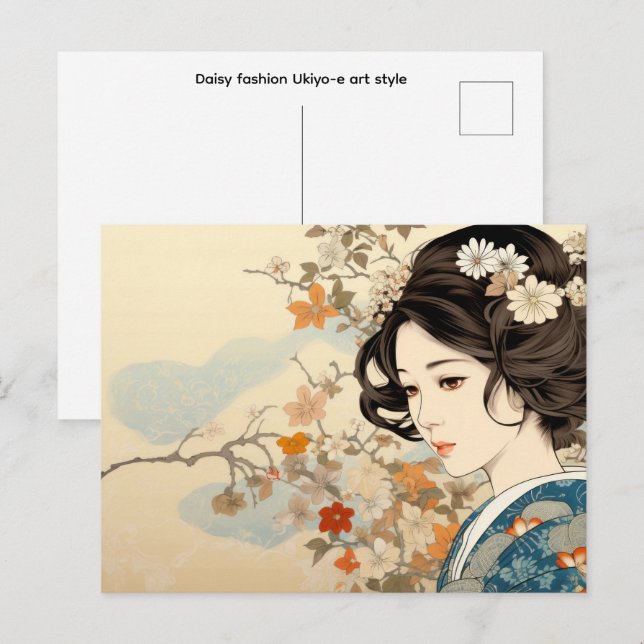 Daisy mode Ukiyo-e konststil  Vykort (Fram/baksida)