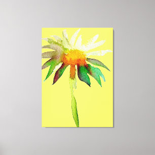 Daisy modern vattenfärgsblomma på gult canvastryck