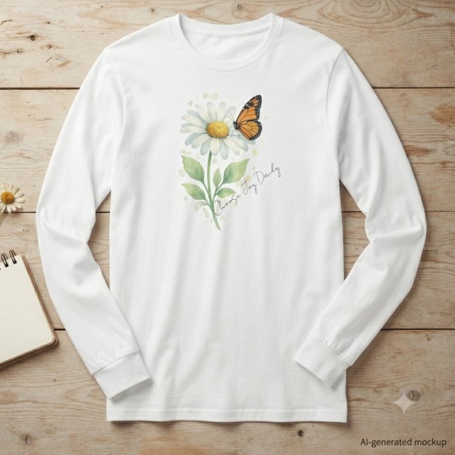 Daisy Monark Fjäril Naturälskare Present T Shirt (Watercolor daisy and monarch butterfly design for a nature lover’s casual gift.)