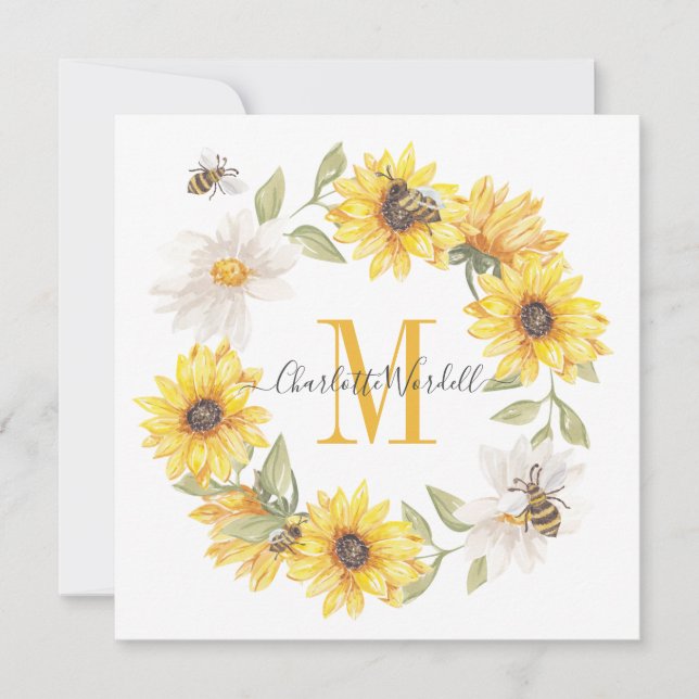 Daisy Monogram Anteckningskort (Framsida)