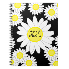 Daisy Monogram Black White och Gult Anteckningsbok