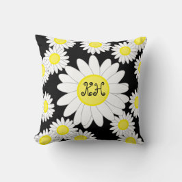 Daisy Monogram Black White och Gult Kudde