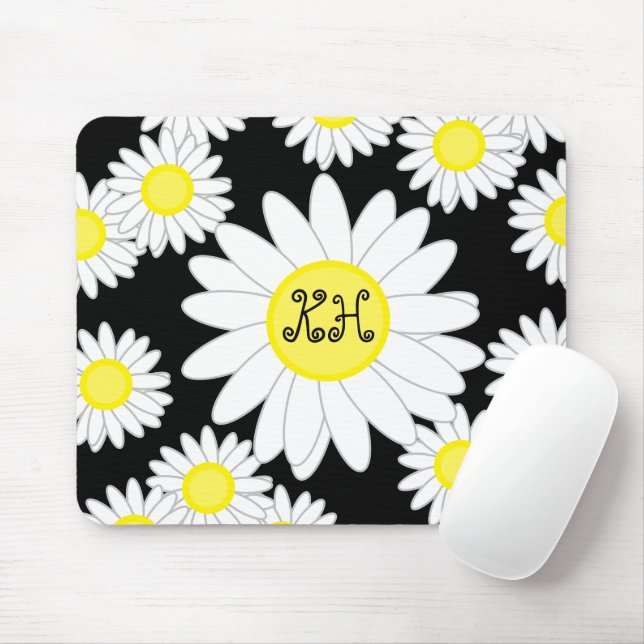 Daisy Monogram Black White och Gult Musmatta (Med mus)