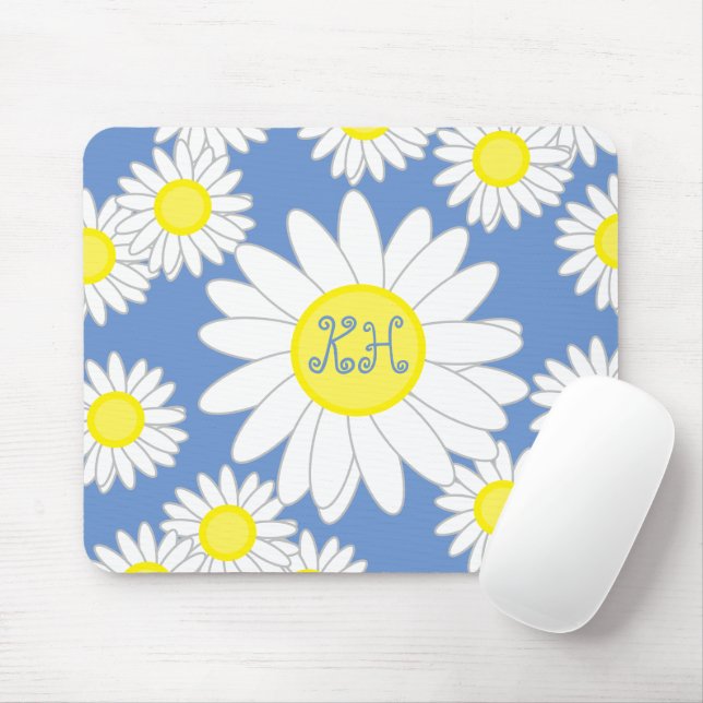Daisy Monogram Blue White and Gult Notebook Musmatta (Med mus)