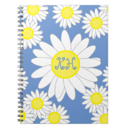 Daisy Monogram Blue White och Gult Anteckningsbok