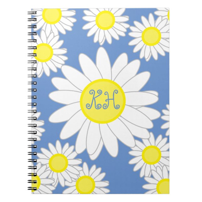 Daisy Monogram Blue White och Gult Anteckningsbok (Framsidan)