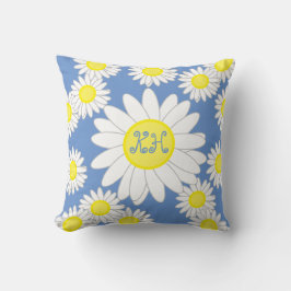 Daisy Monogram Blue White och Gult Kudde