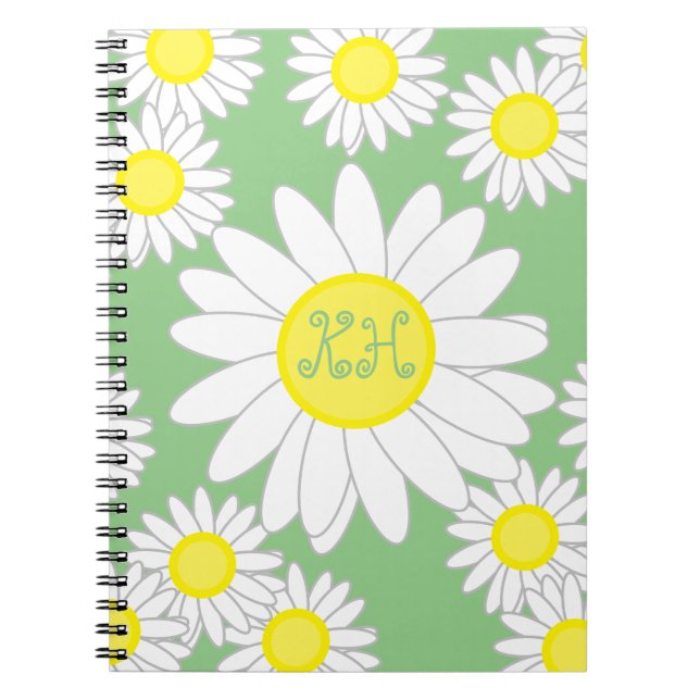 Daisy Monogram Grönt Vit och Gult Anteckningsbok (Framsidan)