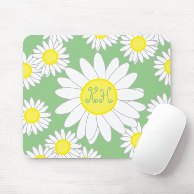 Daisy Monogram Grönt Vit och Gult Musmatta (Med mus)