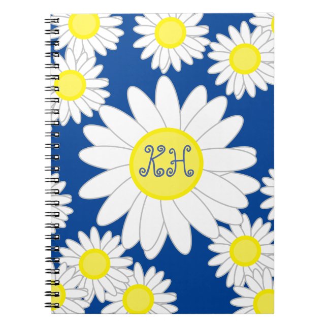 Daisy Monogram marin vit och Gult Anteckningsbok (Framsidan)