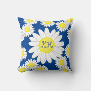 Daisy Monogram marin vit och Gult Kudde