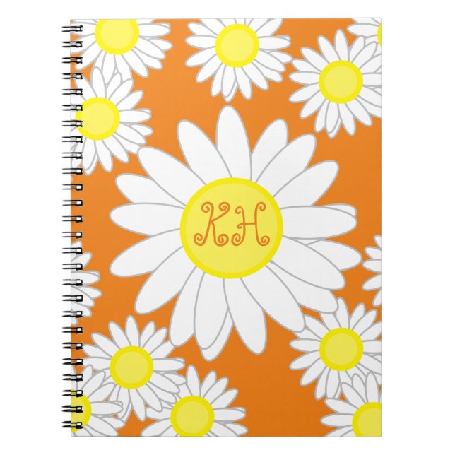 Daisy Monogram Orange Vit och Gult Anteckningsbok (Framsidan)