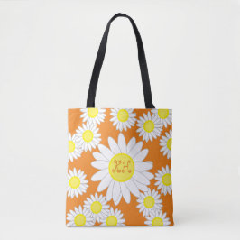 Daisy Monogram Orange Vit och Gult Tote Bag Tygkasse