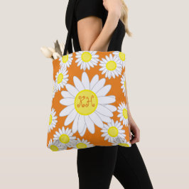 Daisy Monogram Orange Vit och Gult Tote Bag Tygkasse