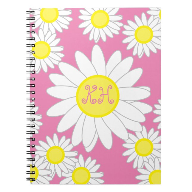 Daisy Monogram Rosa Vit och Gult Anteckningsbok (Framsidan)