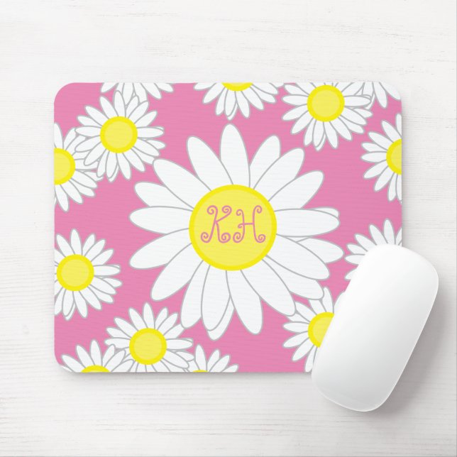 Daisy Monogram Rosa Vit och Gult Musmatta (Med mus)