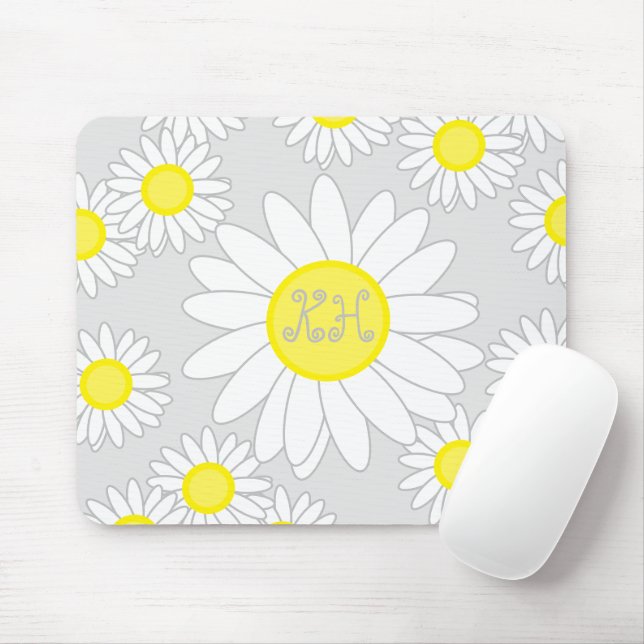 Daisy Monogram Silver Grått Vit och Gult Musmatta (Med mus)