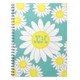 Daisy Monogram Teal Grönt Vit och Gult Anteckningsbok