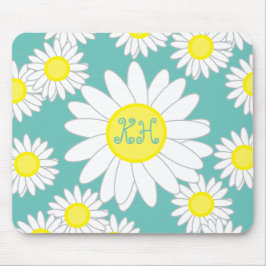 Daisy Monogram Teal Grönt Vit och Gult Musmatta