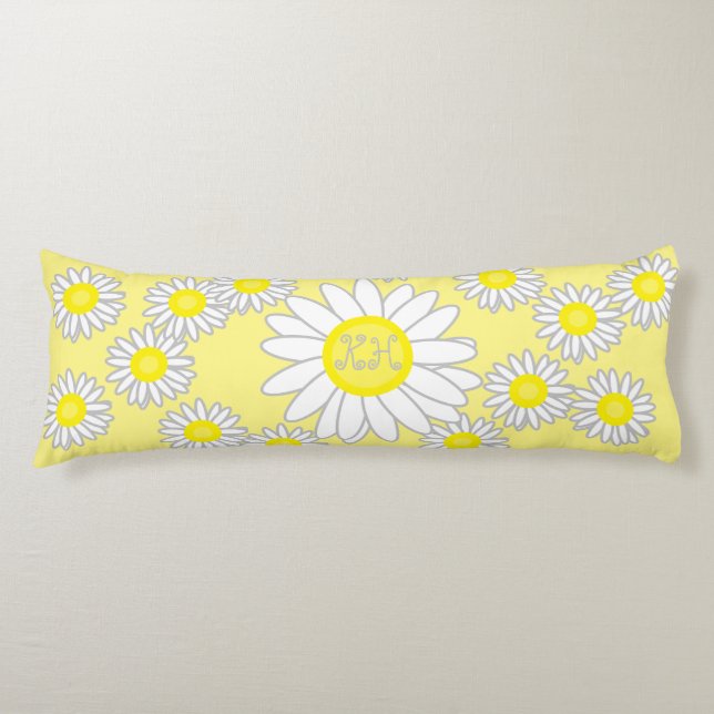 Daisy Monogram Vit och Gult Kroppskudde (Framsidan)