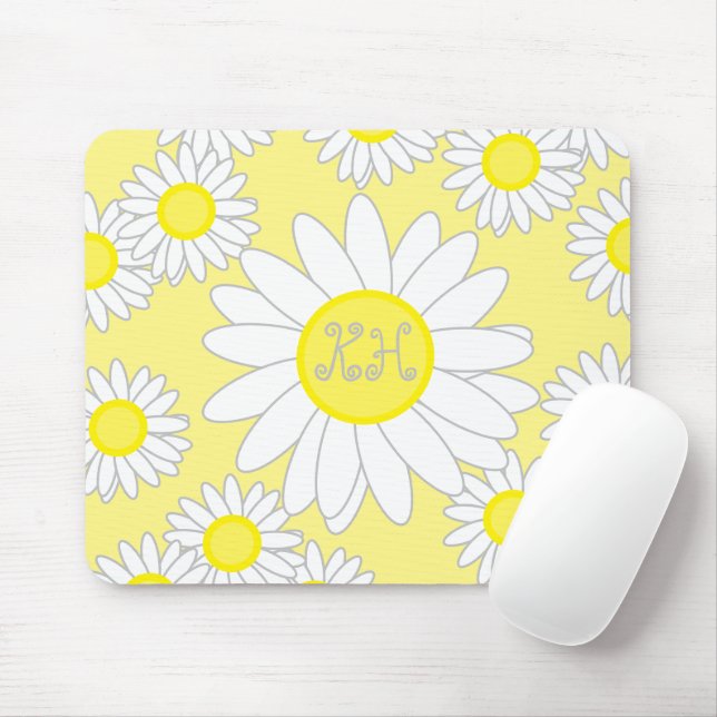 Daisy Monogram Vit och Gult Musmatta (Med mus)