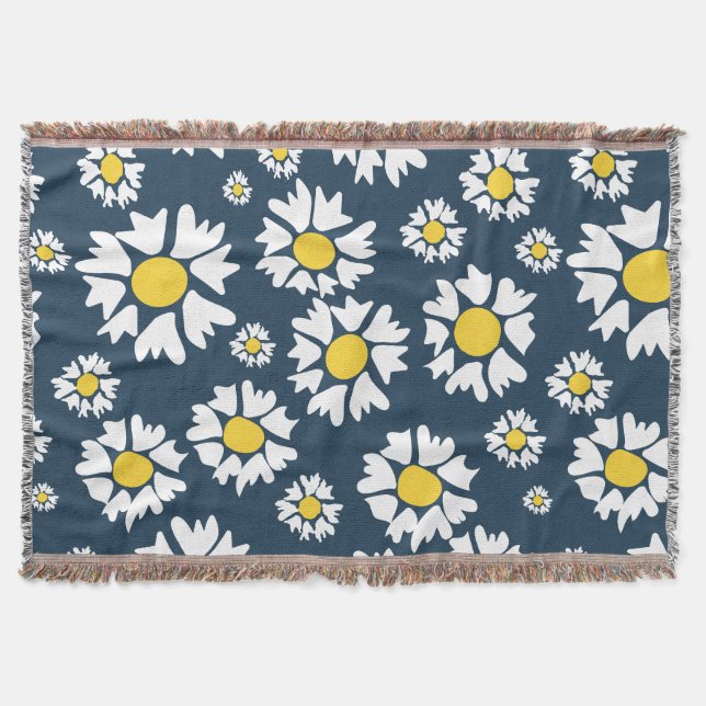 Daisy Mönster, Blommönster, vita Daisy Filt (Framsidan)