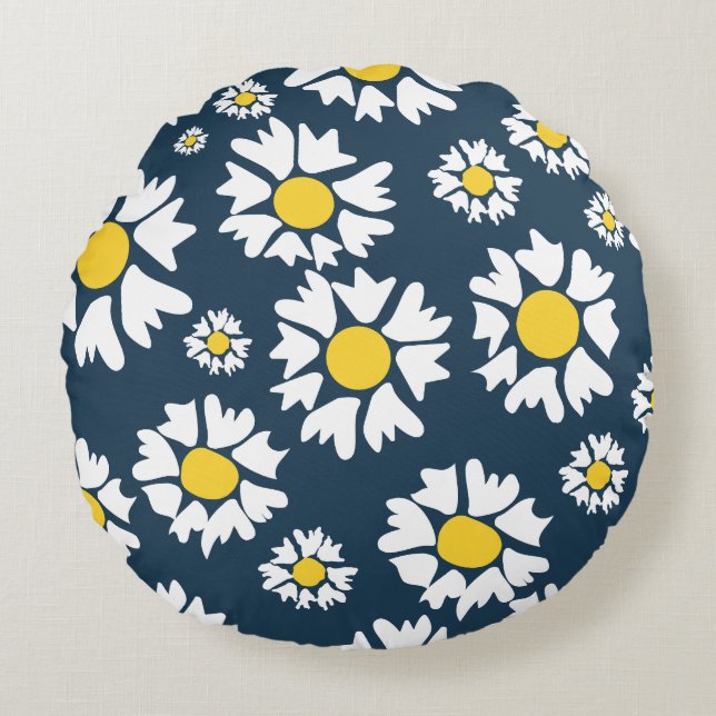 Daisy Mönster, Blommönster, vita Daisy Rund Kudde (Framsidan)