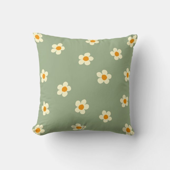 Daisy Mönster Cute Modern Grönt Kudde (Framsida)